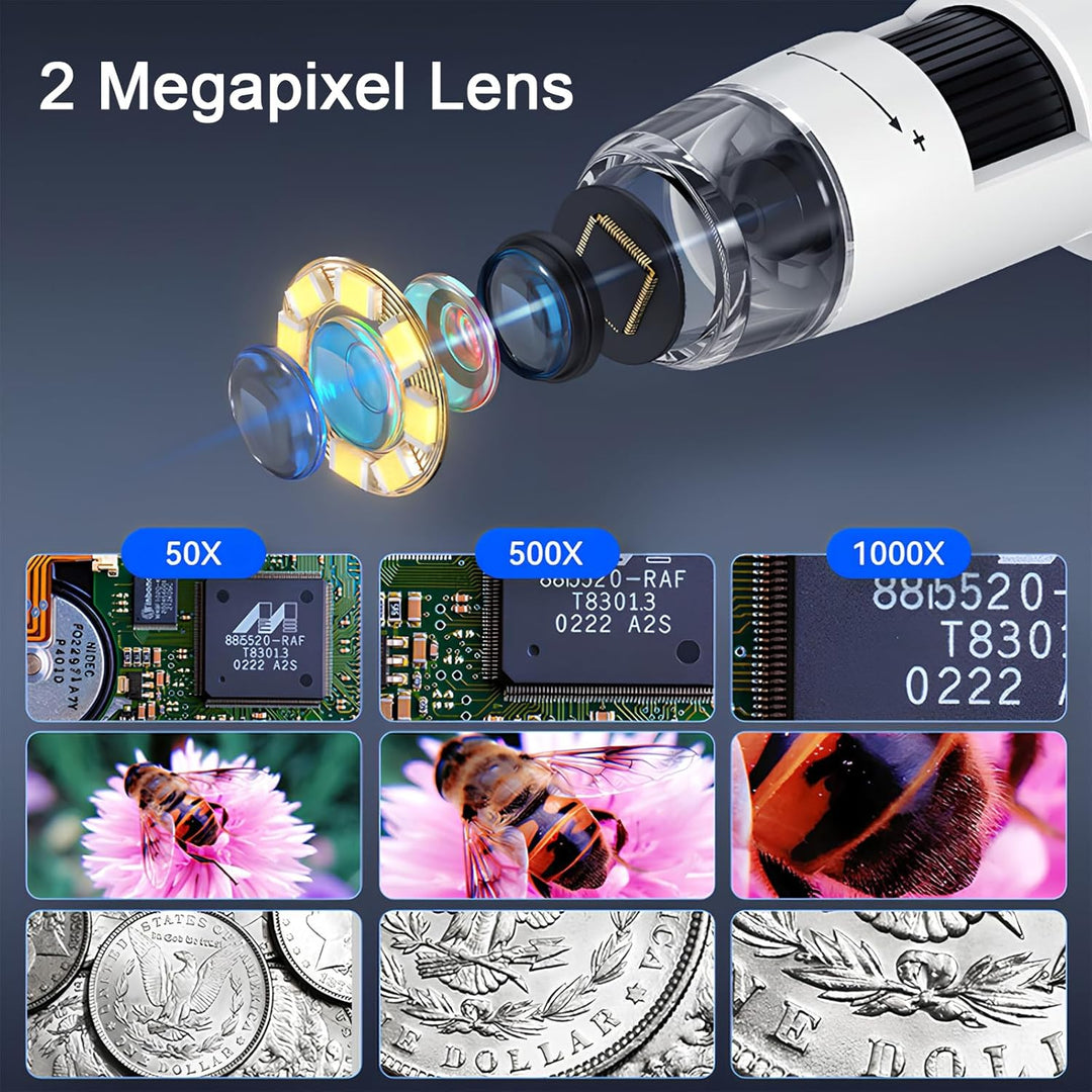 Digitales Mikroskop LCD, 50x - 1000x Vergrösserung, 4,3 Zoll Bildschirm, 1080P Auflösung, Objektiv m