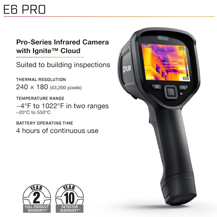 FLIR E6 Pro: Infrared Camera with 240x180 IR Resolution and Ignite Cloud