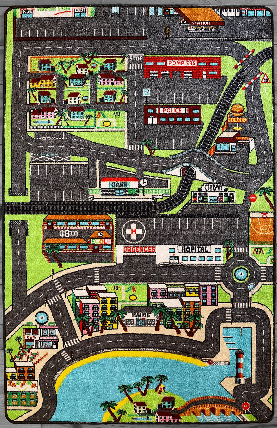 Autoteppich für Kinder in der Stadt - 130 x 200 cm | Strassenspielmatte | Circuit-Fussmatte für Kind