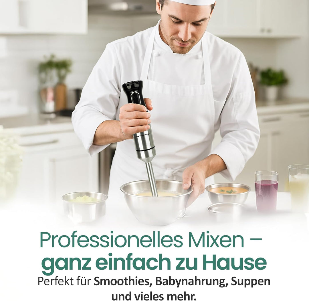EMERIO Stabmixer mit kraftvollen 1000 Watt | Pürierstab (abnehmbar) und Messereinheit aus langlebige