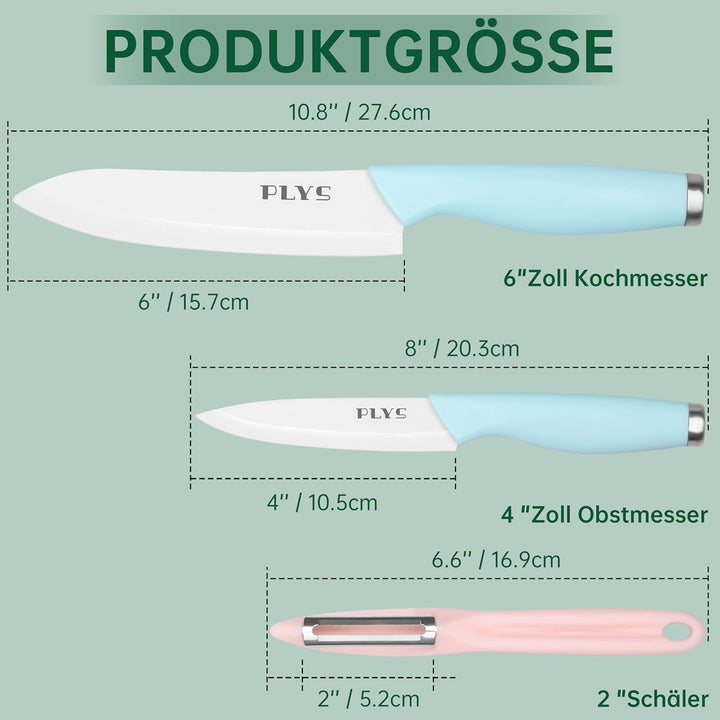 Plys Keramikmesser Set Keramik Messer Küche: Scharf 2er Pack Messerset 15.5cm Kochemesser, 10.7cm Ob
