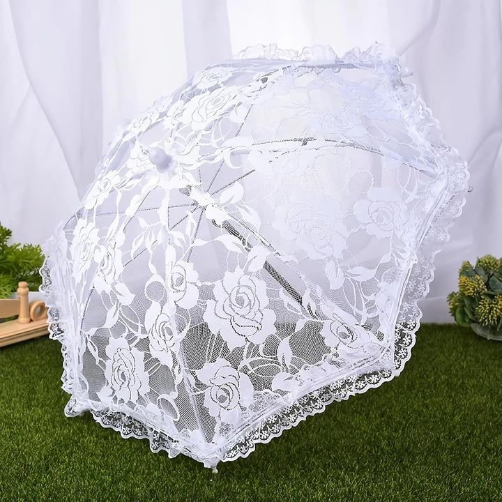 Mumusuki Weisser Spitze-Regenschirm-Handwerks-Blumen-Stickerei-Regenschirm-Gebrauch für Brautpartei-