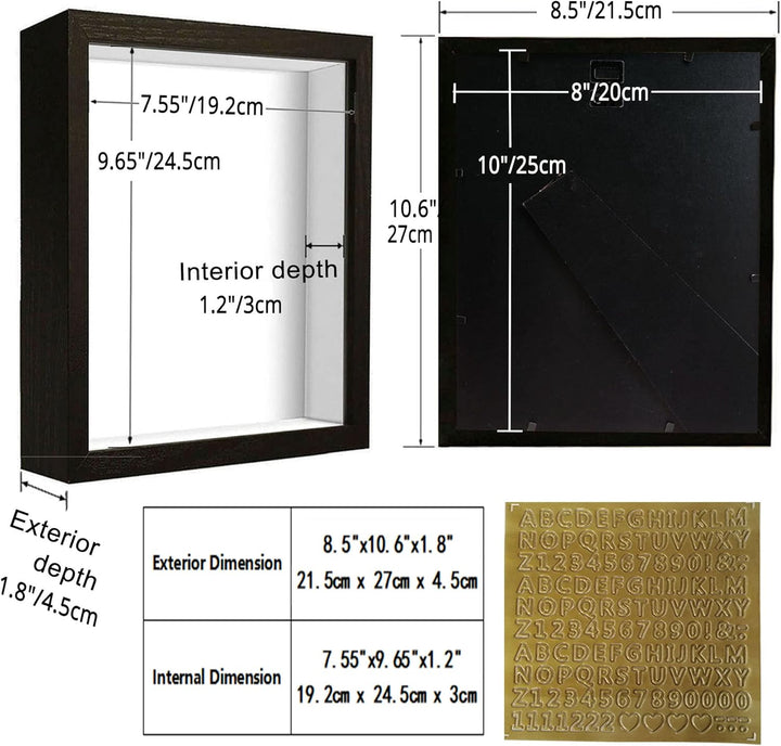 sunmeg 2Pcs 3D Bilderrahmen zum Befüllen 20 x 25cm Bilderrahmen Tief 3D Objektrahmen Hölzern bis 3cm