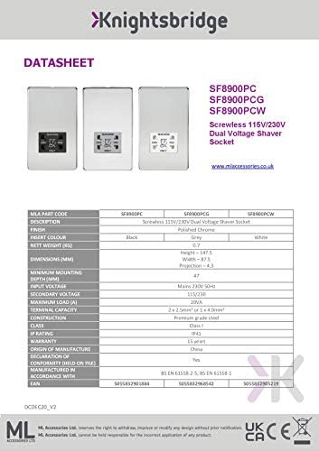 Knightsbridge SF8900PCW Screwless Schraubenlose Dual-Spannungs-Rasiersteckdose, poliertes Chrom, Pol