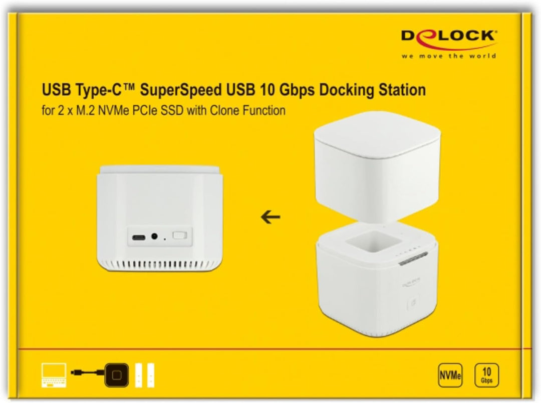 Delock M.2 Dockingstation für 2 x M.2 NVMe PCIe SSD mit Klon Funktion, 63331