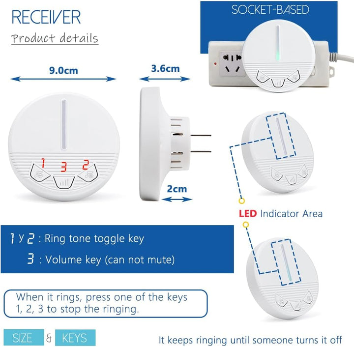 Wireless Personal Alarm für ältere Menschen Caregiver Pager Notruf Glocke Taste Alarm System 500ft m