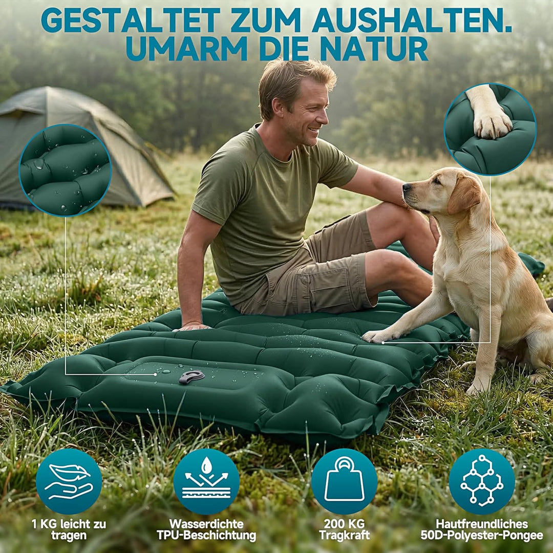 Isomatte Camping Luftmatratze 9,5cm verdickt, 200x69 cm Ultraleicht | Luftzellenmatte Aufblasbare Ma