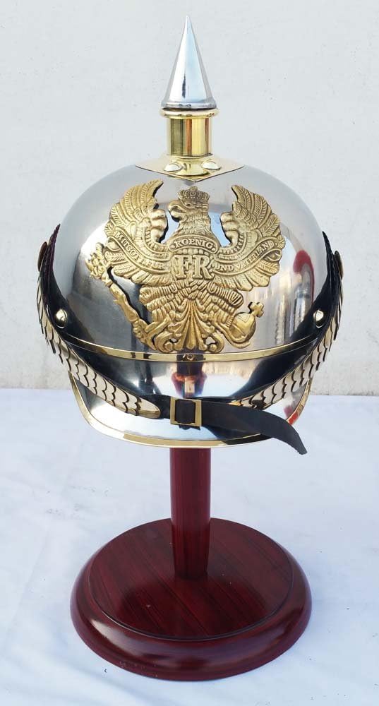 Shiv Shakti Enterprises WW I & II Deutscher Preussischer Helm Messing Spike Pickelhaube Leder Helm A