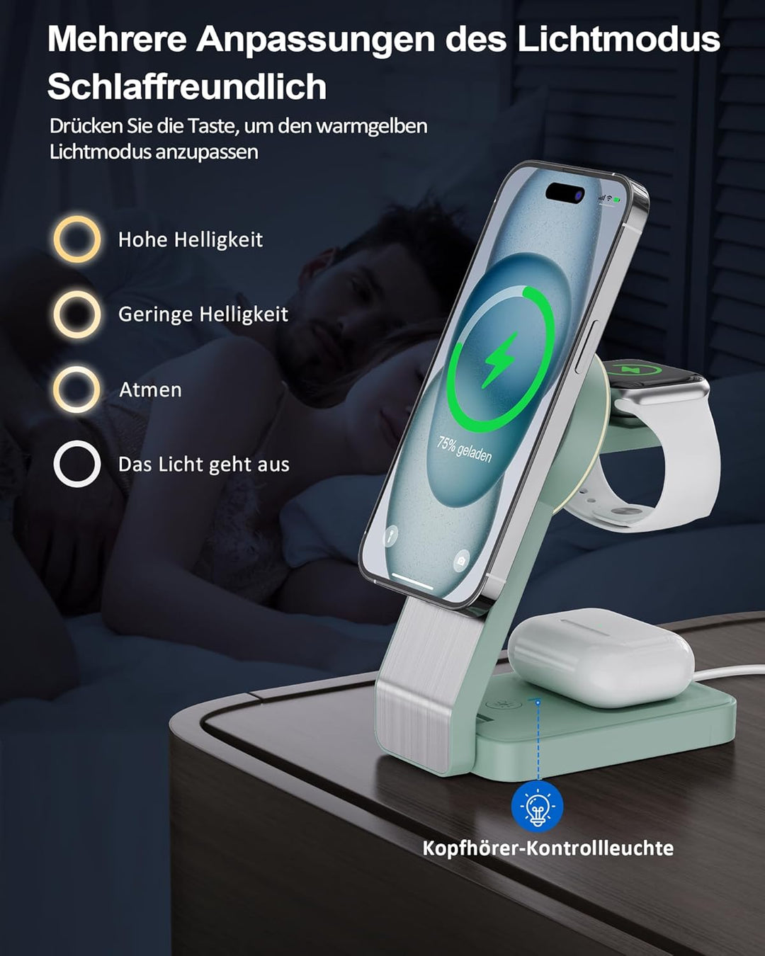 3 in 1 Faltbar Mag-Safe Ladegerät，Induktive Kabelloses Ladestation für 17/16/15/14/13/12/Pro Max/Min