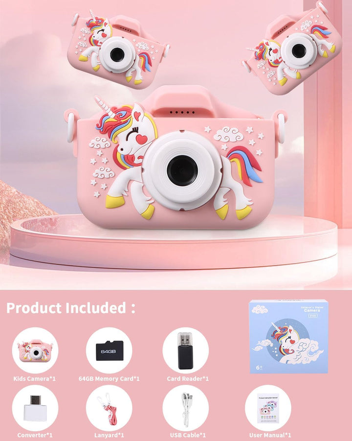 Kinderkamera 1080P Bildschirm Kamera mit 64GB-Karte Selfie Digitalkamera für 3-12 Jahre Jungen &amp; Mäd