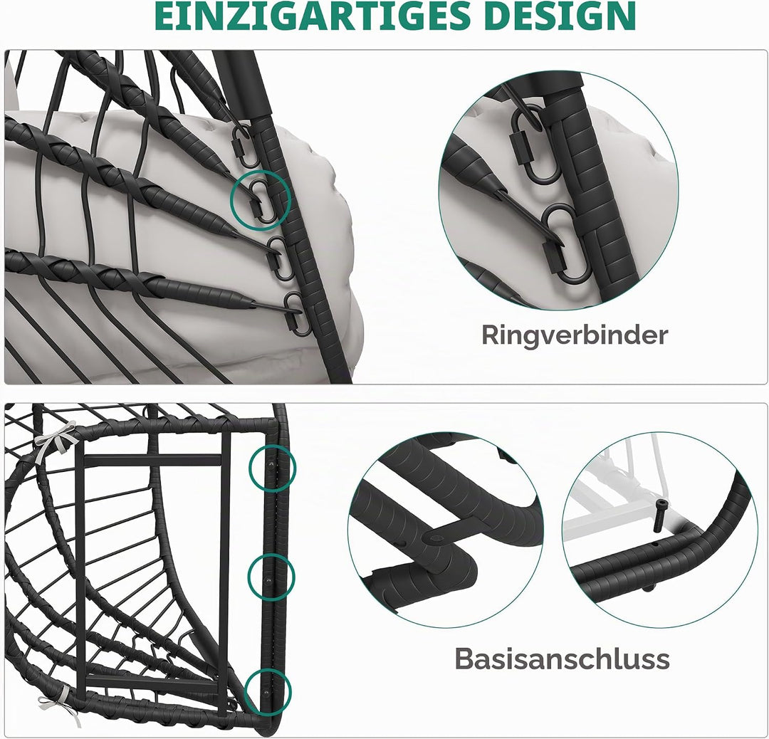 YITAHOME Hängesessel mit Kissen, Max. Belastung 150kg, Hängestuhl Outdoor mit Gestell Körbe 195x120x