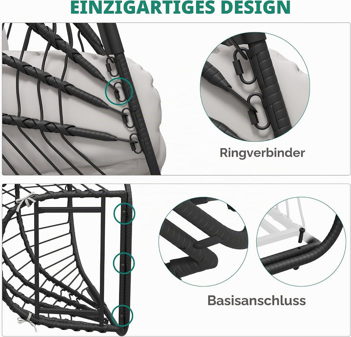 YITAHOME Hängesessel mit Kissen, Max. Belastung 150kg, Hängestuhl Outdoor mit Gestell Körbe 195x120x