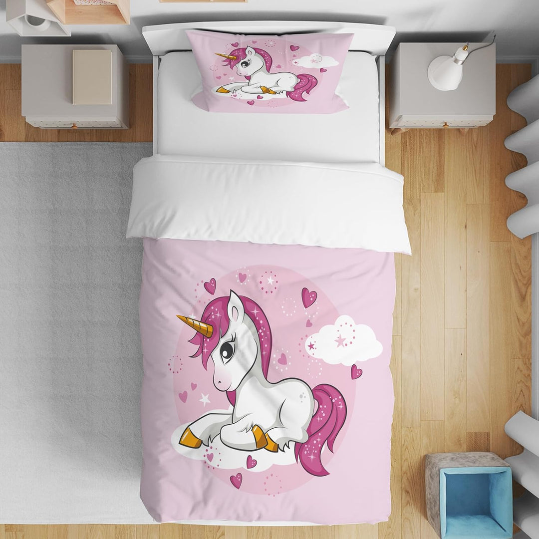 AVJWWD Einhorn Bettwäsche Set Kinder Mikrofaser Bettwäsche Cartoon Einhorn 3D Gedruckt Bettbezug 3 T