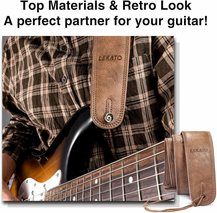 LEKATO Gitarrengurt aus Leder mit dicker Schaumstoffpolsterung, breiter Bassgitarrengurt für Bass, E