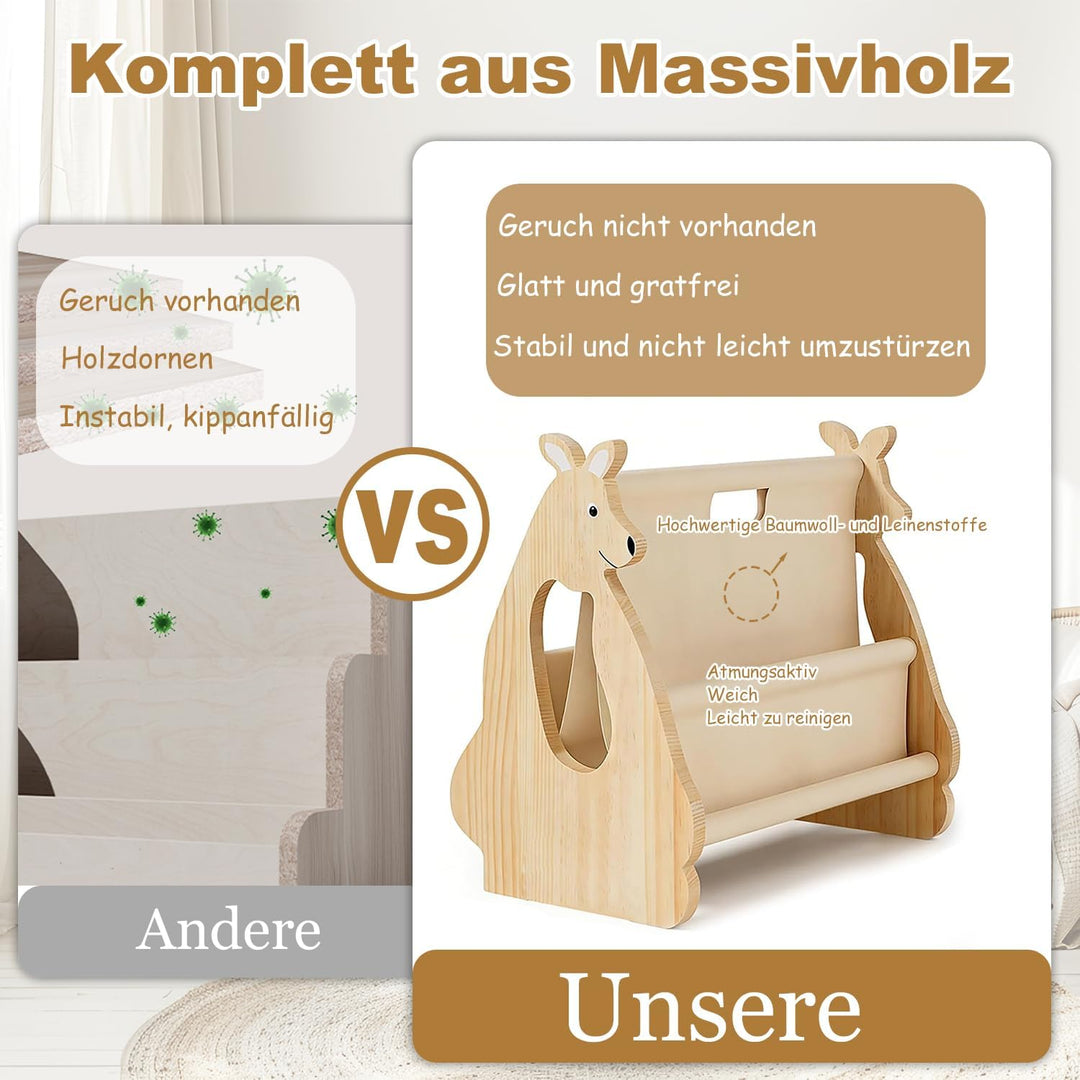 Kinder Bücherregal aus Holz, Montessori Regal Kinderzimmer, Doppelseitiges Bücherregal Kinder Holz,