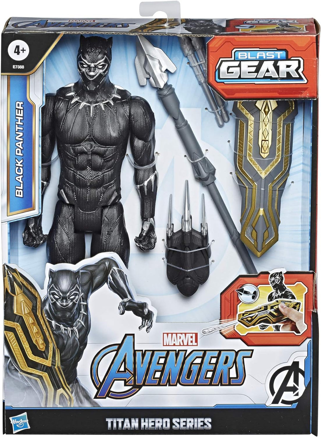 Hasbro E7388 Marvel Avengers Titan Hero Serie Blast Gear Deluxe Black Panther Figur, 30 cm gross, in
