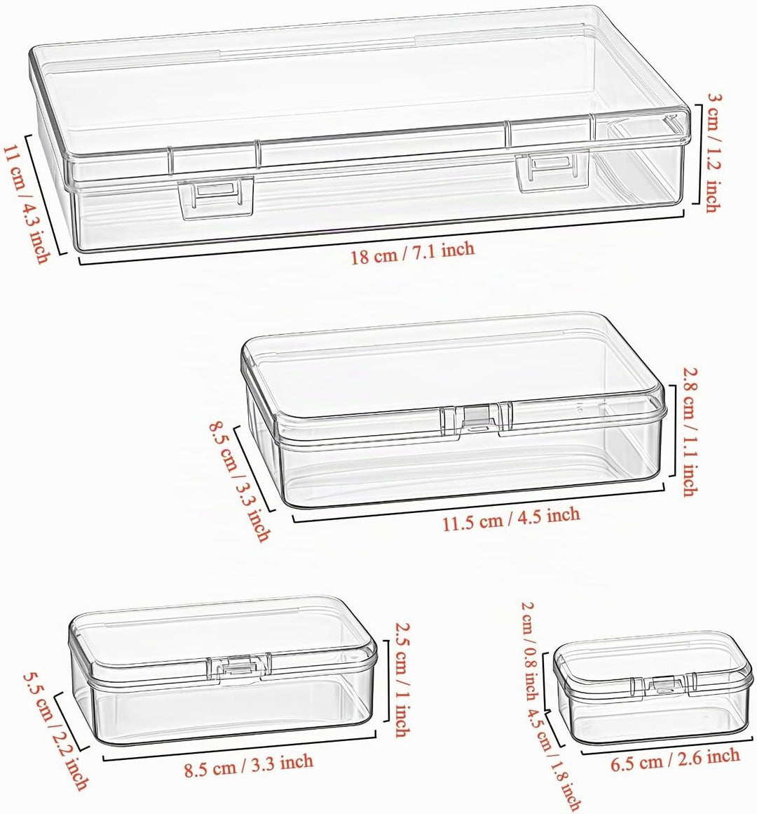 36 Stück gemischte Grössen rechteckige leere Mini-Organizer-Aufbewahrungsbox-Behälter mit Klappdecke