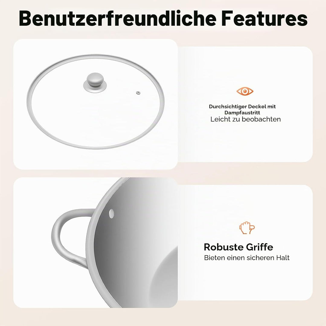 Hot Pot mit Teiler, 304 Edelstahl Topf Hotpot Kocher mit Glasdeckel, Kochtopf-Set für Induktionsherd