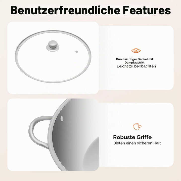 Hot Pot mit Teiler, 304 Edelstahl Topf Hotpot Kocher mit Glasdeckel, Kochtopf-Set für Induktionsherd