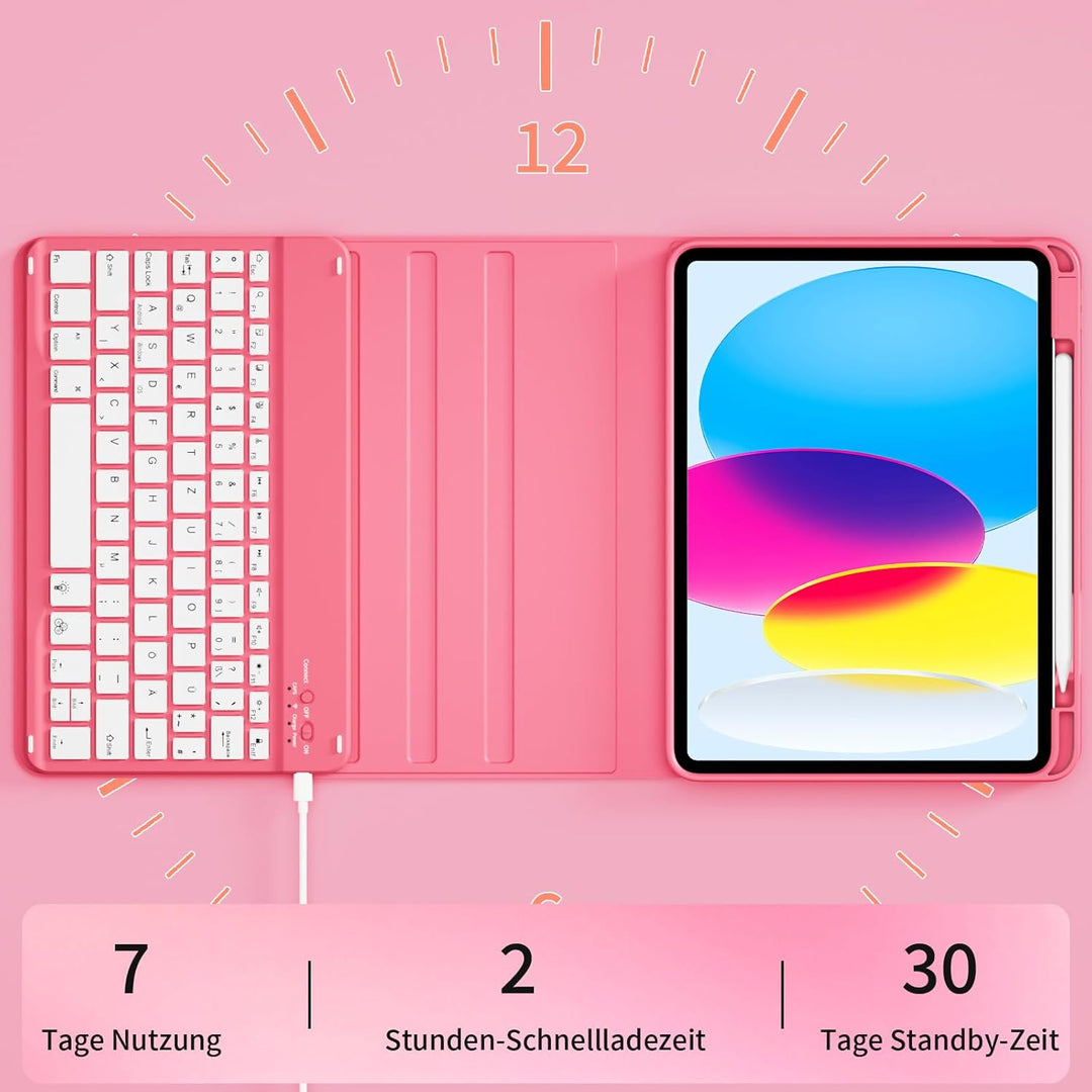 Hülle mit Tastatur für iPad A16 11. / 10. Generation (11 Zoll 2025/10,9 Zoll 2022) mit Stifthalter,