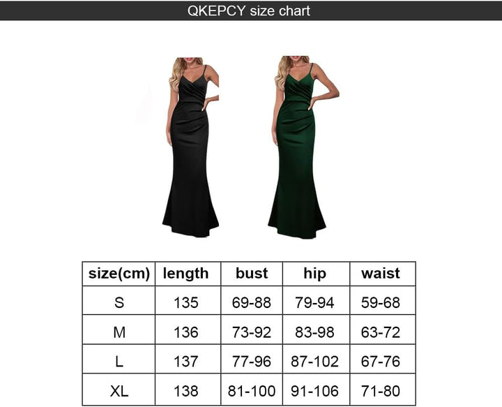 QKEPCY Damen Bodycon Maxikleid Sexy Lounge Slip Langes Kleid Elegant V-Ausschnitt Ärmellos Figurbeto