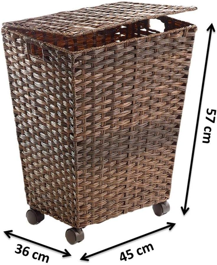 Kobolo Wäschebehälter mit Rollen aus braunem Polyrattan