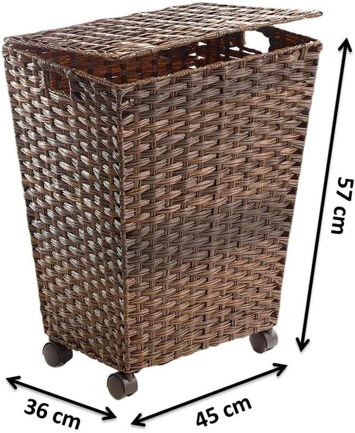 Kobolo Wäschebehälter mit Rollen aus braunem Polyrattan