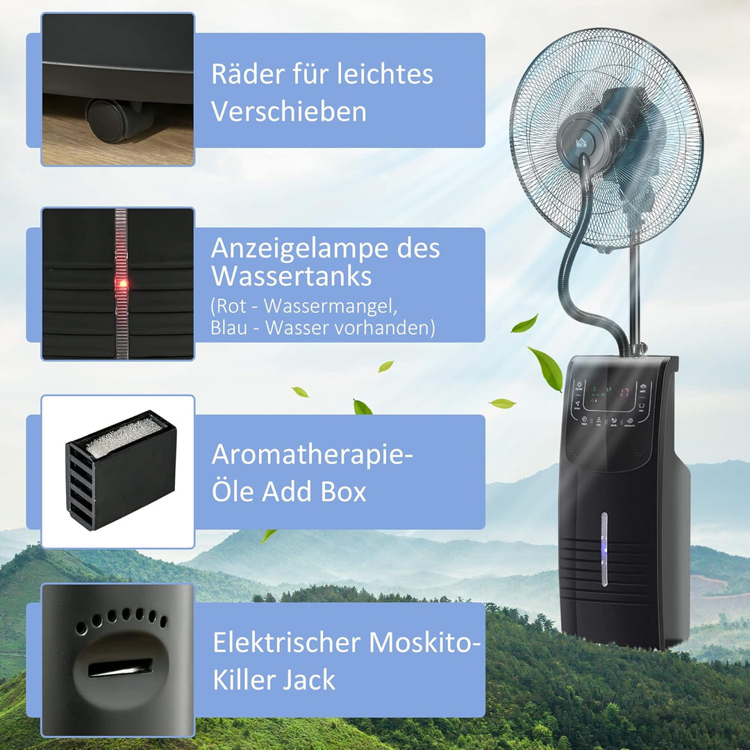 HOMCOM Standventilator mit 3,1 Liter Wasserkühlung 3 Modi Nebelfunktion 90 W Ventilator Lüfter Verst