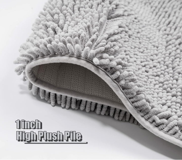 Badematte Set 3 teilig Light Grey, rutschfeste Chenille Badteppiche, Waschbar & Minimalistisch Badvo