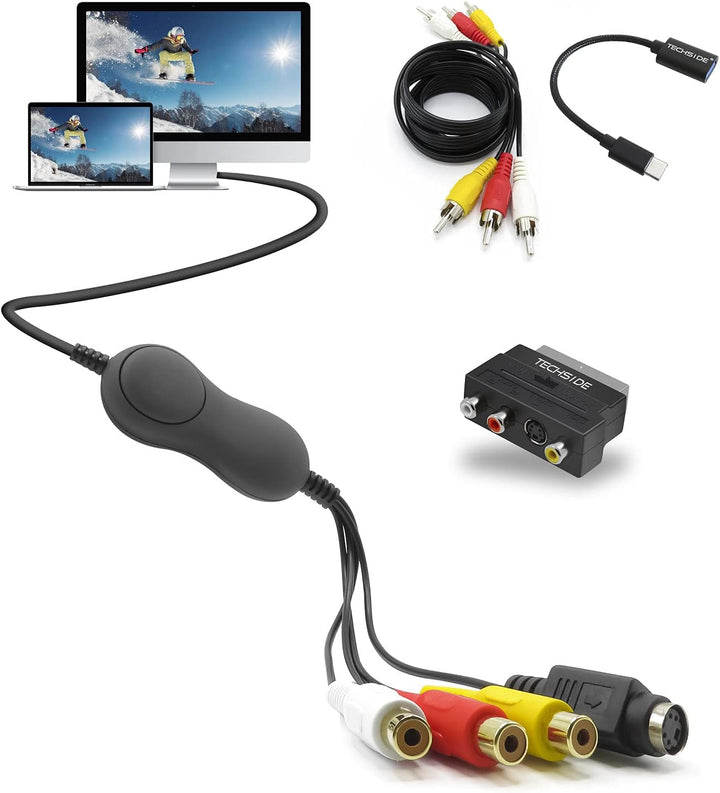 TechSide VHS Analog Digital Converter Voll Mac/PC 2024 Goldkontakte | Kompatible MacOs Monterey Big