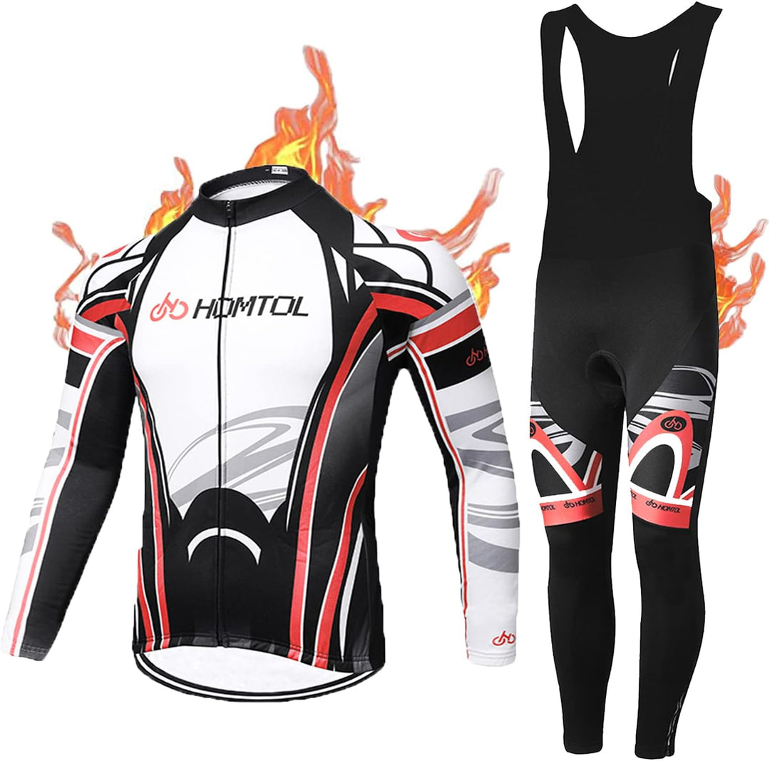 HOMTOL Radtrikot Set Langarm Herren Thermische Fleece Winter Fahrradbekleidung Radsportanzüge Fahrra