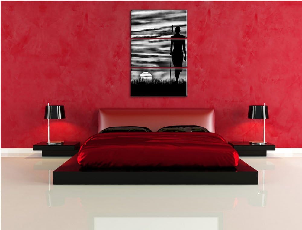 Pixxprint Monocrome, Roter Sonnenuntergang in Afrika 3-Teiler Leinwandbild 120x80 Bild auf Leinwand