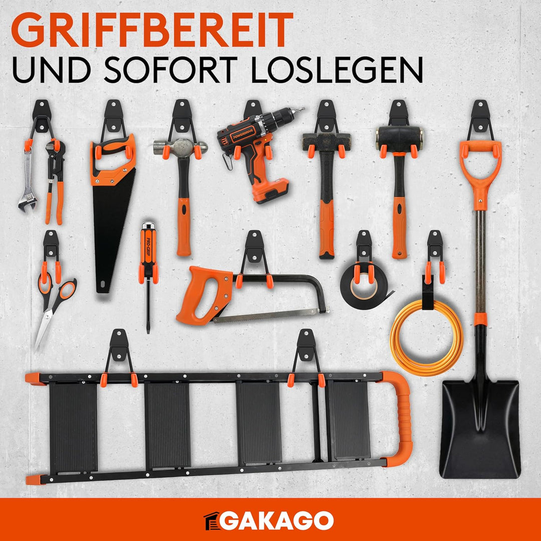 Gakago Gerätehalter Wandhalterung – 10er Garagenhaken Set inkl. Dübel, Schrauben & Anleitung – Werkz