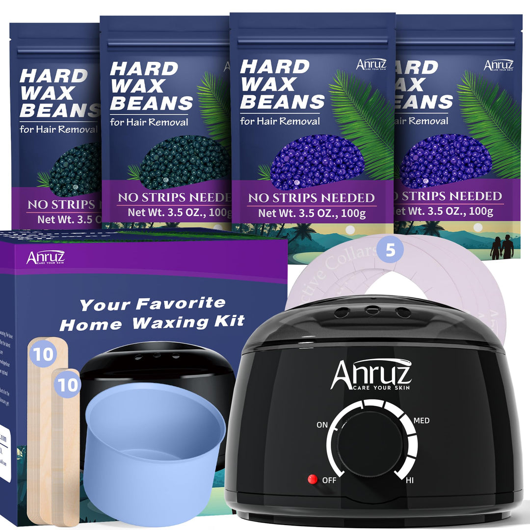 ANRUZ Waxing Set- A1-Black Wachswärmer Wachs Haarentfernung mit 400g Wachsperlen,Silikonschale und 2