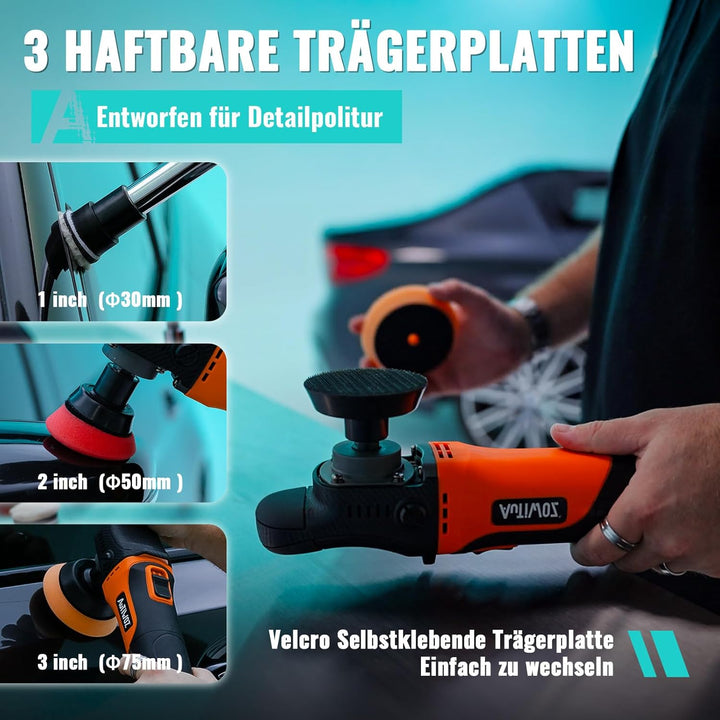 AUTIWOZ Mini Poliermaschine Auto, 600W Polierer mit 6 Variable Geschwindigkeiten 2800-6800 RPM, Abne
