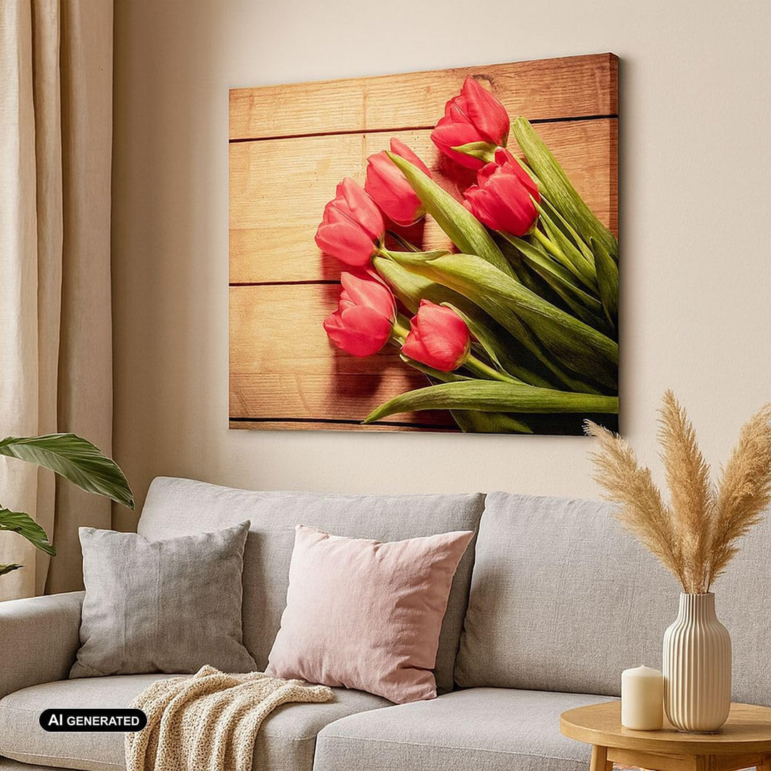 Bilder auf Leinwand Tulpen Blumenstrauss Sommer Garten Leinwandbild 70x50cm Wandbilder Dekoration Wo