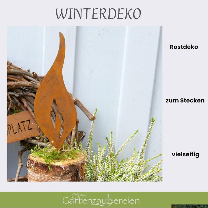 Storm's Gartenzaubereien Rost Deko Flamme 4er Set 23 cm Gartenstecker - Edelrost Metall zum Stecken
