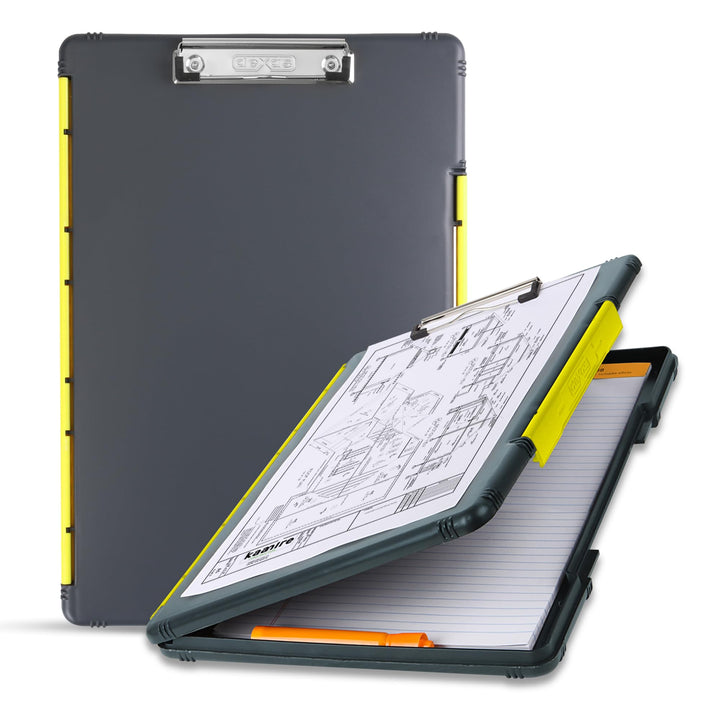 Dexas XL Slimcase 2 Klemmbrett zur Aufbewahrung, legale Grösse, Kunststoff, Grau mit gelbem Clip, 15