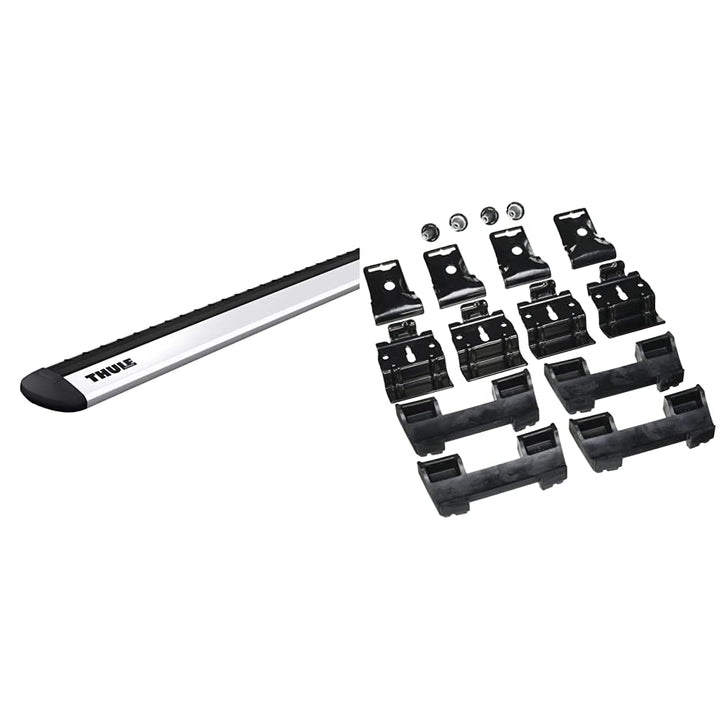 Thule 711100 WingBar Evo 108, Silber Set of 2 &amp; 186080 Montage-Kit Evo Flush Rail 6080