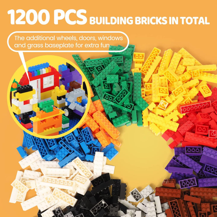 WYSWYG 1200 Teile Bausteine, 1.6 kg Steine Box, Kompatibel, Basic Building Bricks Set, Geeignet für