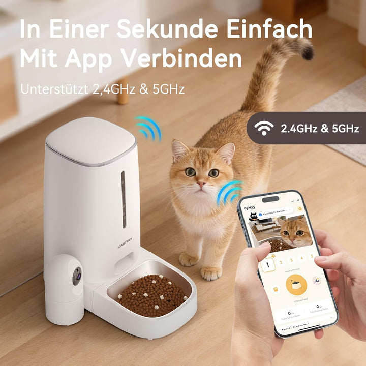 Futterautomat Katze mit Kamera 4L, Katzenfutter Automat mit 1080P HD-Video mit Nachtsicht & Zwei-Weg