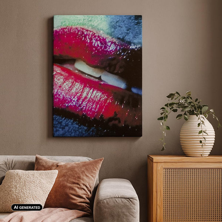 Bilder auf Leinwand Lippen Gesicht Frau Leinwandbild mit Rahmen 45x80cm Wandbilder Dekoration Wohnzi