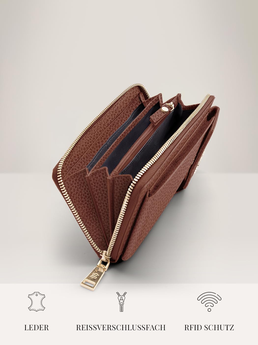 Lazarotti Bologna XL Leder Damen-Geldbörse &amp; Handytasche (2-in-1) | 16 Kartenfächer | zum Umhängen m