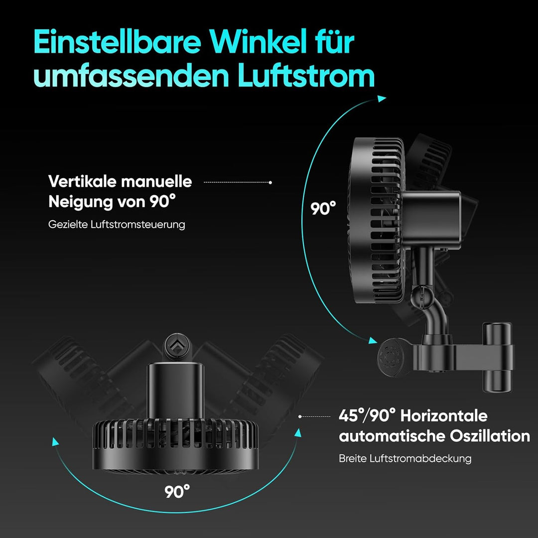 Grow Ventilator mit Clip, 4-Drehzahlstufen, 10W EC Motor, 550 m3/h Luftstrom, 32 dBA, 5-Blatt-7-Zoll