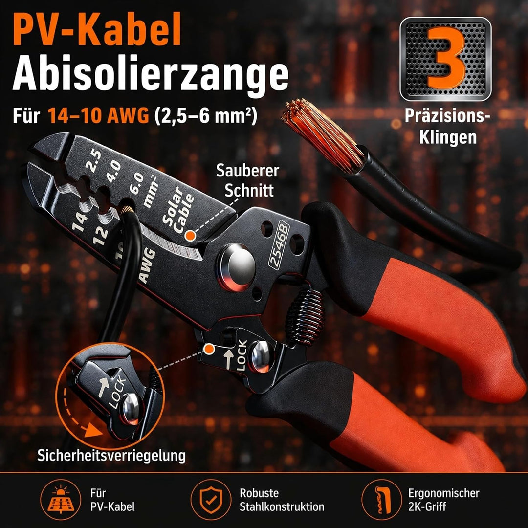PEBA Solarstecker Crimpzange Set, Solar Crimpzange für 2.5/4/6mm² Solarpanel PV Solarkabel, mit 6 Pa