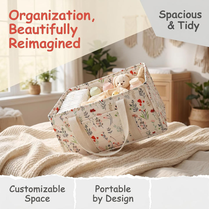 Wickeltisch Organizer Wickelkorb, Blatt Design, Formstabiler Diaper Bag mit 2 Trennwänden und Verstä
