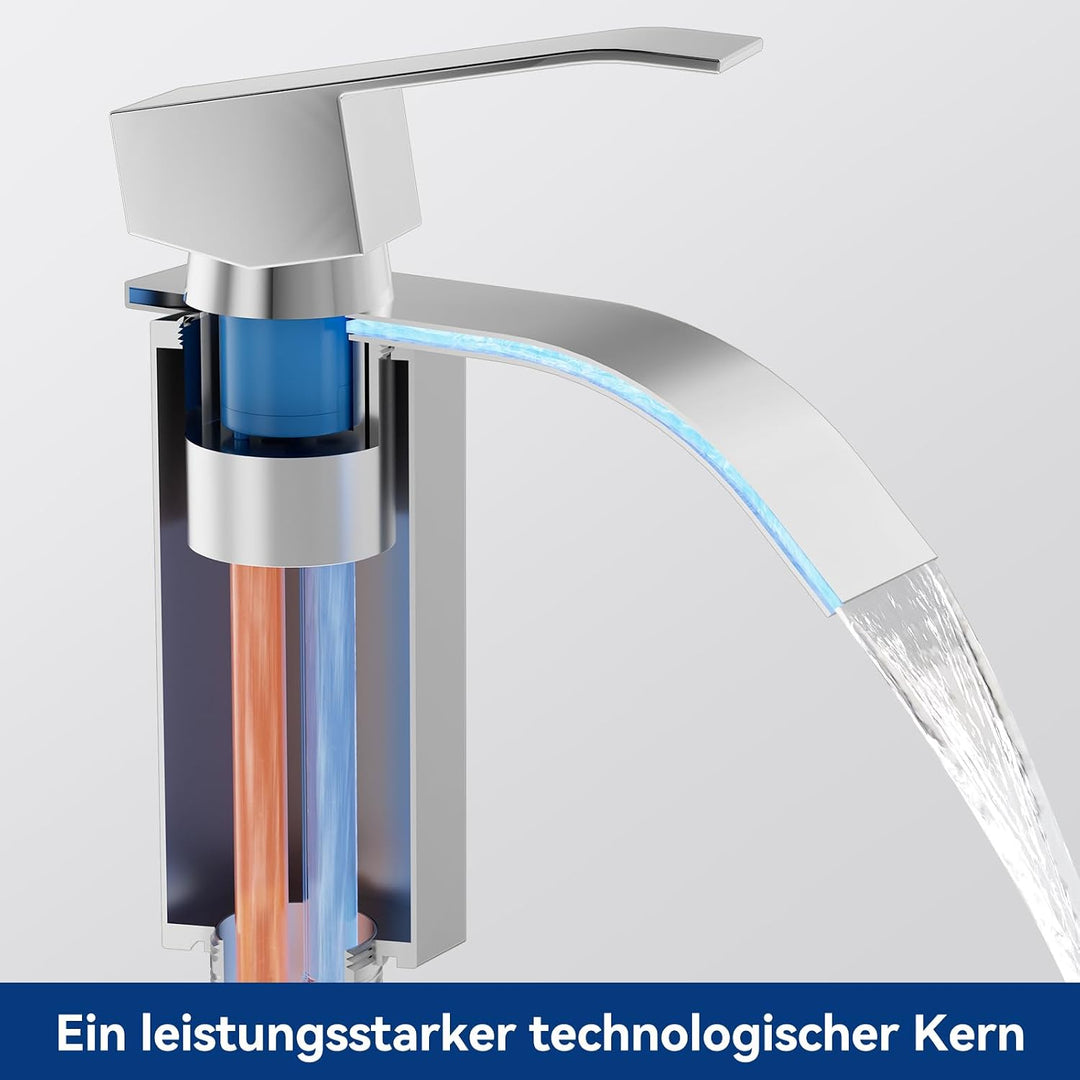 CECIPA Wasserhahn Bad, Waschtischarmatur Wasserfall, Armatur Badezimmer Edelstahl, Waschbecken Armat