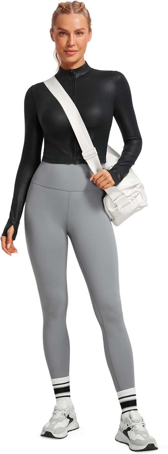 CRZ YOGA Damen Butterluxe Voller Reissverschluss Cropped Jacke Sport Pullover Slim Fit Gym Running J
