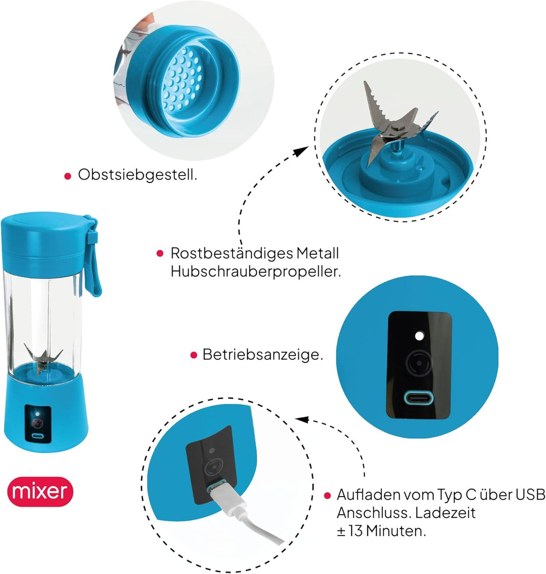 OcioDual Tragbarer Mixer to Go, Mixer Smoothie Maker, Blender fur Milchshakes, Cocktails, Proteinsha