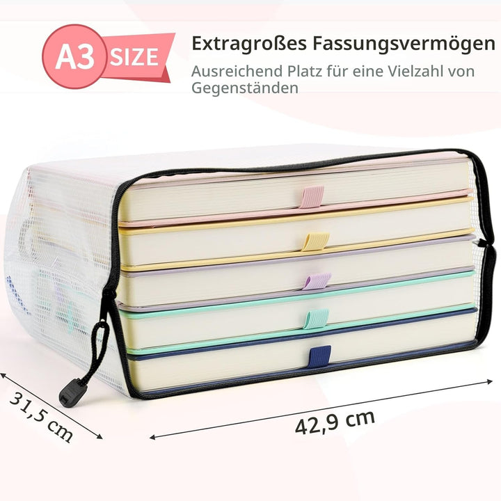 A3-Kunststoff-Brieftaschen – 12 Stück Druckverschlussbeutel aus Kunststoff, Dokumentenmappen für Sch